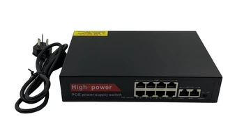 10Port 48V 8 PoE Injektor Napájania Cez Ethernet Switch 120W IEEE802.3af/v 1,2+/3,6- s Napájací Adaptér Pre IP Kamery CCTV