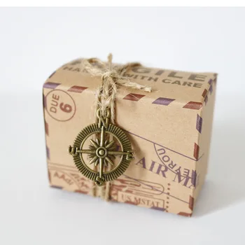 10sets Vintage Postge Air Mail Rovine Rustikálny Dizajn Kraft Darčekovej krabičke s Kompasom Mini Globe Candy Prospech Box Strany Liečbu Balenie