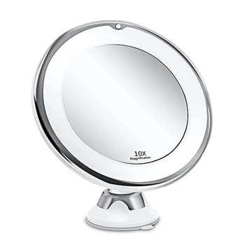 10X Zväčšovacie make-up Zrkadlo so Svetlom 360 Stupňov Rotácie Silné prísavky Prenosné LED Kozmetické Stola Kúpeľňa