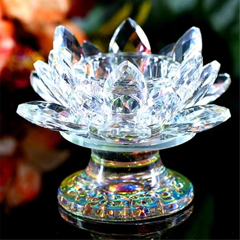 110 mm K9 Crystal Lotosový Kvet Figúrka Miniatúrne Fengshui Ozdoby Budhistické Sviečkový Držiteľ Domova Príslušenstvo Moderný