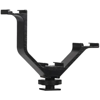 12.5 cm Fotoaparát DSLR Triple Mount Hot Shoe V-tvar Montáž na Stenu pre LED Video Svetlo Mikrofóny - Čierna Farba