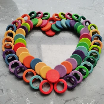 12 farieb Kolo kúsok skladačky Deti Drevené Hračky Buk Rainbow Mincí a Krúžky Stohovateľné Prírody Voľné Časti Kreatívne Hračky