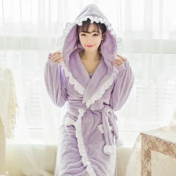 12 Farieb Luxusný župan pre dospelých žien s kapucňou pyžamo dlhý rukáv krásne volániky sleepwear vaňa župan kúpacie plášte s klobúk a sashe