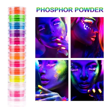 12 Fluorescenčné Farby na Nechty, Púder Neon Fosfor Farebné Nechty Umenie Halloween Lesk Pigment 3D Svetelné Dekorácie