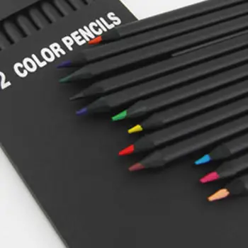 12 Ks/Set Vysoko Kvalitné Farebné Ceruzky, Farebné Ceruzky 12 Rôznych Farieb Kawaii Školy Čierne Drevené Ceruzky