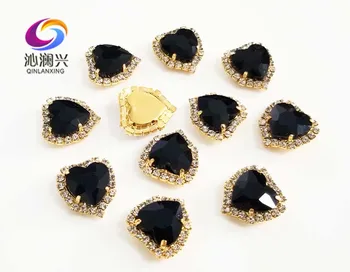 12 mm/14 mm/18 mm 10pcs srdce tvar Black Crystal skla, pracky,zlaté dno šiť na kamienkami pre Diy/šperky, doplnky SWHK02