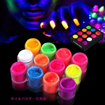 12 Neónové Farby Fosfor Ponárania Prášok Nail Art, Ozdoby Fluorescenčné Lesk Pigment Prachu UV Gél Dizajn Svietiť Pod Svetlom