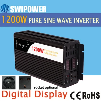 1200W čistá sínusová vlna solárny invertor DC 12V 24V 48V na AC 110V 220V digitálny displej