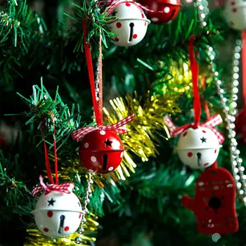 12pc Vianočné Dekorácie Pre Domov Red White Metal Jingle Bell So Stuhou Veselé Vianoce Strom Dekorácie 50mm Visí Prívesok