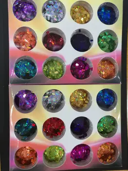 12PCS Nail Art Lesk Zmiešané Kolo Star Srdce Hexagon Paillette Robustný Flitrami Holografické Laser Prášok Rainbow Chrome PigmenT