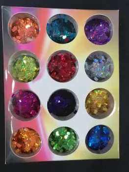 12PCS Nail Art Lesk Zmiešané Kolo Star Srdce Hexagon Paillette Robustný Flitrami Holografické Laser Prášok Rainbow Chrome PigmenT