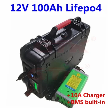 12v 100Ah Hlboké Cyklus Lifepo4 LithiumBattery 12v 100ah batéria pre solárne/auto/marine/elektrický skúter klince+14.6 V 10A Nabíjačky
