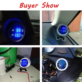 12V/24V LCD Digitálny Vody Dočasný Rozchod + voltmeter pre auto, Meter s 10 mm vody Snímač teploty motocykel nástroja z RU