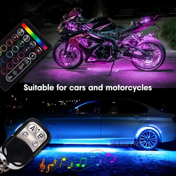 12x Motocykel, Auto, Auto, Podvozok Atmosféru RGB Led Svetla Kit Pásy Multi-Farebné Svetielka Blikajúce Neónové Svetlá na Čítanie Vzdialenej