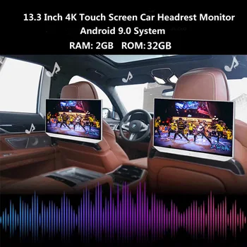 13,3-palcový Android 9.0 auto opierky hlavy monitor HD 1080P ultra-tenký dotykový displej WIFI/Bluetooth/USB/SD/HDMI/FM/Zrkadlo Odkaz/Miracast