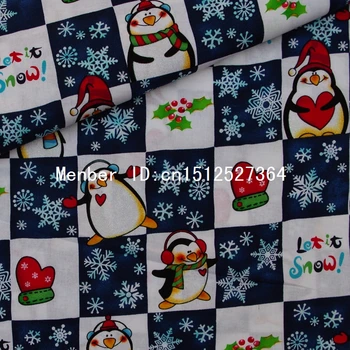 135cmx50cm Bavlna hot striebro cartoon textílie - Koberčeky, tučniaky, snehové vločky, rukavice (322)