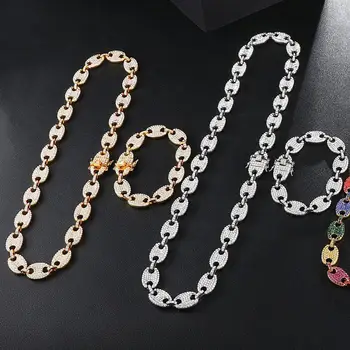 13mm Ľadový Z Miami Kubánskeho Náhrdelník Reťazca Hip Hop Šperky Choker Farebné Drahokamu CZ Spona pre Pánske Rapper Módne Šperky