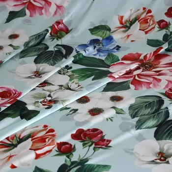 145 cm Šírka Multi-farebné Kvety Tlače Napodobňované Hodvábny Satén Polyester Textílie pre Ženy, Šaty, Sukne, Blúzky, DIY Šitie
