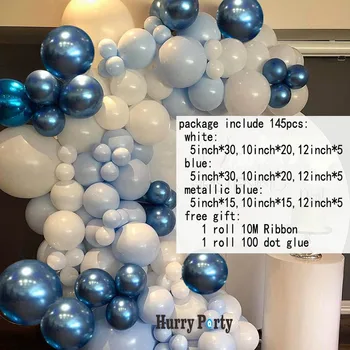 145Pcs Metalíza Modrá Ballon Garland Arch Auta Pastel Macaron Modrá Biele, Latexové Balóny Zapojenie Výročie Party Dekorácie