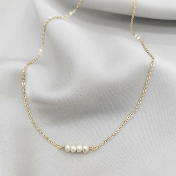 14K Zlata Plné Prírodné Perlový Náhrdelník Ručne vyrábané Šperky Choker Prívesky Boho Collier Femme Perle Collares Perla Náhrdelník Ženy