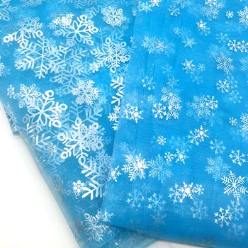 150 cm Šírka Vianočné Mrazené Elsa Snowflake Textílie Tylu Organza Samoopaľovacie Tutu Šaty Svadobné Party Textílie Dodávky