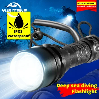 15000Lumen Potápačská Baterka IPX8 Vodotesné Potápanie Pochodeň Nabíjateľná Potápanie Svetlá 200M Underwater White flash Svetlá