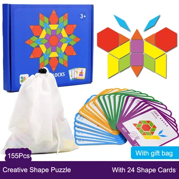 155pcs Drevené Tvar Skladačka Puzzle Dosky Nastaviť Farebné Montessori Učebné Kognitívne Skoro Vzdelávacie Hračky pre Deti, Detský Baby