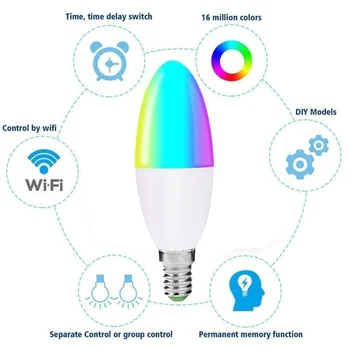 15W E26 E27 E14 B22 WiFi Smart Žiarovky LED Lampa App Prevádzkovať Alexa Google Asistent Kontroly Prebudiť Inteligentné Lampy, Nočné Svetlo