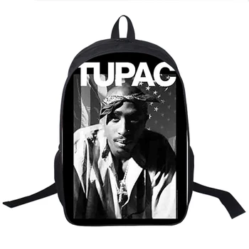 16-Palcové Nepremokavé Batohy Tupac 2Pac Rapper Hip Hop Rap Vytlačené Ženy Muži Späť Na Školský Batoh Taška pre Teenager Backbag