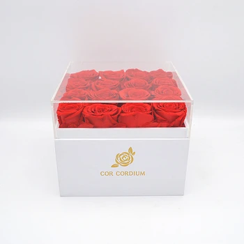 16 Večný Rose Hlavy Box Konzervované Nesmrteľný Kvetinové Kytice Valentine Darček Dievčatá Luxusný Svadobný dar VR CORDIUM Boutique