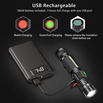 16000LM USB Nabíjateľná Baterka Super Svetlé Magnetické LED Baterkou s Klasu Sidelight vrecko klip Zoomovateľnom pre Kempovanie čítať