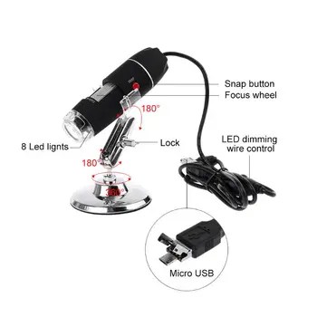 1600X Fotoaparát 8LED OTG USB Endoskop Digitálne Zväčšenie Mikroskopu so Stojanom