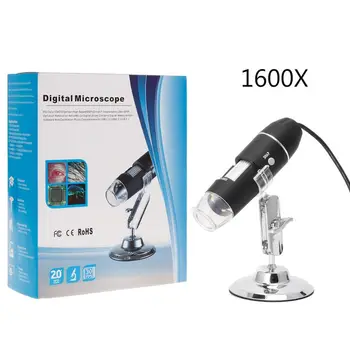 1600X USB Digitálny Mikroskop Fotoaparát Endoskopu 8LED zväčšovacie sklo s Kovom Stojan