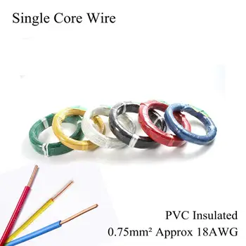 18AWG 0.75mm2 BV Single-Core Kábel Elektrické Drôty Single Strand Tvrdo Linka PVC Izolované Elektrické Čisto Medené vodiče 0,75 mm Námestie