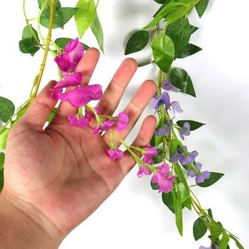 190 cm banda umelé wisteria kvet skrášliť záhradu dodávky skutočný dotyk kvetinová zelená list viniča vonkajší kvet reťazec