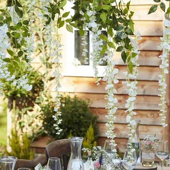 190 cm banda umelé wisteria kvet skrášliť záhradu dodávky skutočný dotyk kvetinová zelená list viniča vonkajší kvet reťazec
