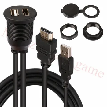 1m Nepremokavé Dash Flush Mount USB2.0 HDMI Samec Samica Predlžovací Kábel pre Auto Moto Loď 6 mm USB, HDMI, Flush Mount kábel