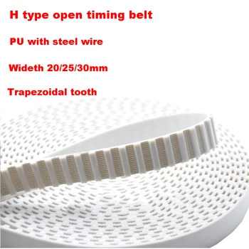 1Meter Otvoriť Remeňa H Typ White PU s Oceľový Drôt Synchrónne Pás Wideth 20 25 30 mm Ihrisku 12.7 mm, Trapézový zub