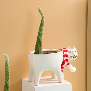 1Pc Kreslených Mačka Kvetináče S Šatku Roztomilý Kaktus Rastlín Bonsai Kvetináč Office Desktop Šťavnaté Kvetináč Dekoratívne Ozdoby
