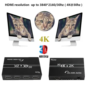 1PCS HD 4K HDMI Splitter 1X4 Port 3D UHD 1080p 4K*2K Video HDMI Prepínač Prepínač HDMI 1 Vstup 4 Výstup s sieťový adaptér