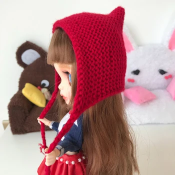 1PCS Ručne Pletené Cute Little Red Riding Hood Klobúk pre Blyth Bábika Príslušenstvo