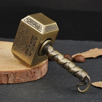 1pcs Thors Bojové Kladivo, Fidget Strane Spinner Vyrobený Kovov, Mocný Mjolnir Keychain Hračka - Antique Brass