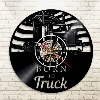 1Piece Narodil Truck Hodiny Trucker Citácie Nástenné Hodiny Vyrobené z Vinyl LP Wall Art Vodič Kamiónu Darček Domova