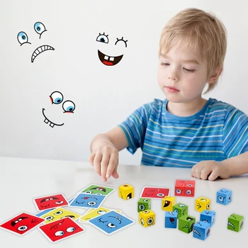 1Set Drevené Výraz Hádanky stavebným Magic Tvár Zmena Deti Montessori Vzdelávacích Hračiek, Logické Myslenie Darček
