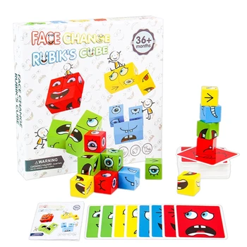 1Set Drevené Výraz Hádanky stavebným Magic Tvár Zmena Deti Montessori Vzdelávacích Hračiek, Logické Myslenie Darček