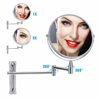 1X/5X Zväčšovacie Kúpeľňa Zrkadlo make-up Zrkadlo na Stenu 360 Rotujúce Nastaviteľné Obojstranný Kozmetické Rameno Rozšíriť Zrkadlo
