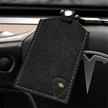 1X Alcantara Keybag Pre Tesla Model 3 2016-2020 Pohodlné Textúry Kože Keychain príveskom Držiteľa Karty Auto Príslušenstvo