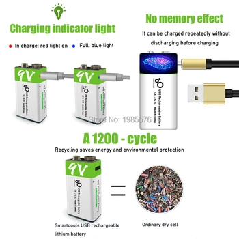 2-10PCS Nové 9V 6F22 650mAh USB lítiová Nabíjateľná batéria 9 V, li-ion batérií pre Multimeter Mikrofón Hračky na Diaľkové Ovládanie