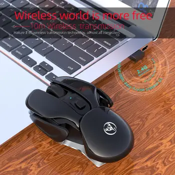 2,4 Ghz Bezdrôtová Myš, Dobíjacia Herná Myš 1600 DPI 3 Úrovne Nastaviteľné Stlmiť Hráč Myši na Plochu, Notebook