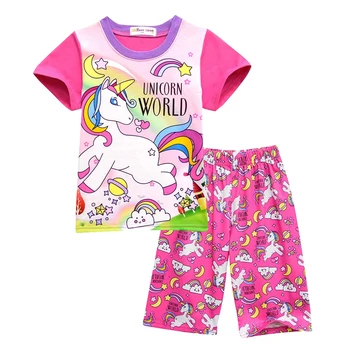 2-8T Deti, Oblečenie pre Deti Jednorožec T-tričko + Nohavice Chlapci Dievčatá 2 Ks Oblečenia Pre Bábätko v Lete Bežné Domáce oblečenie Cartoon Pyžamá